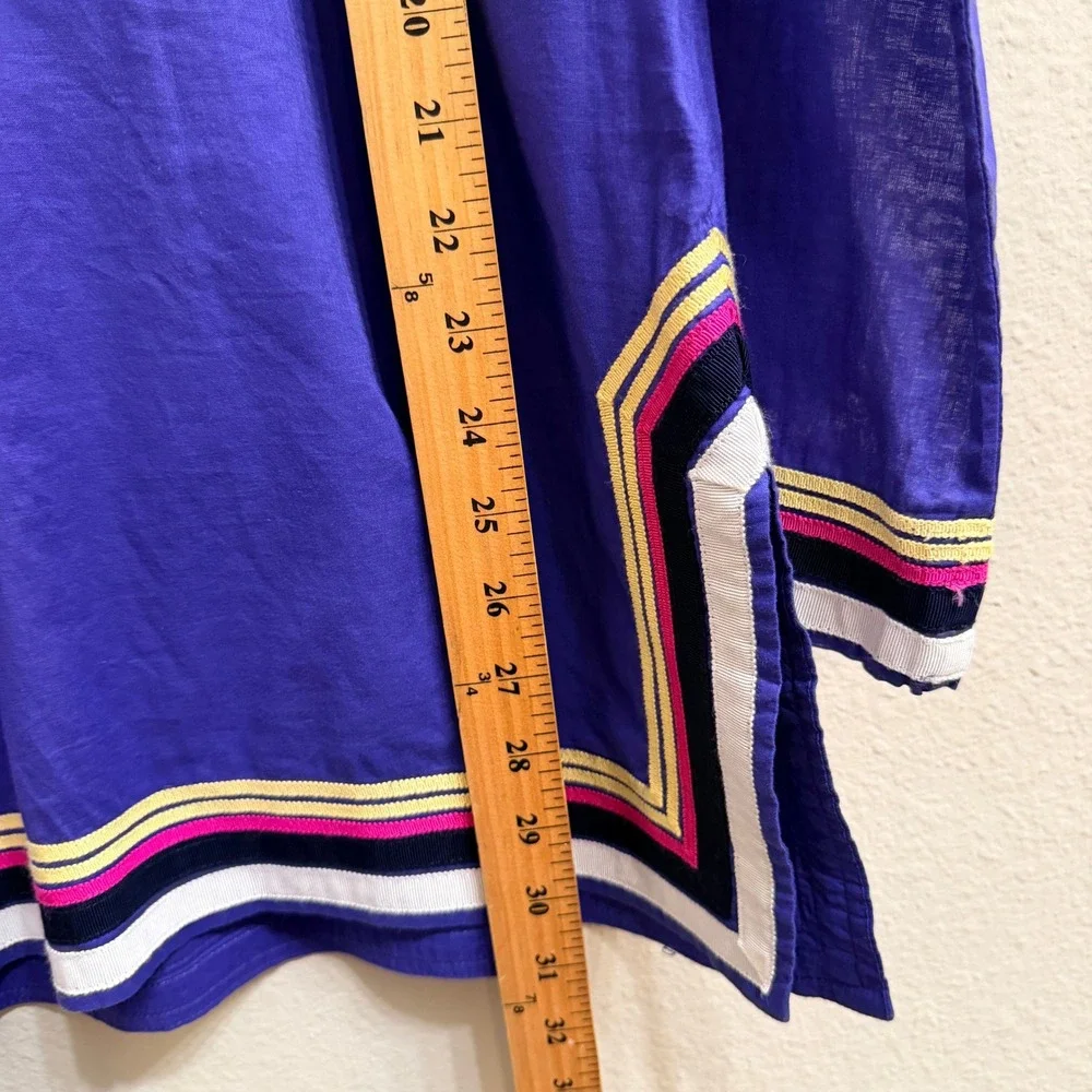 Tory Burch Purple Cotton Tunic Blouse Size 12 Colorblock Kaftan Boho Resort